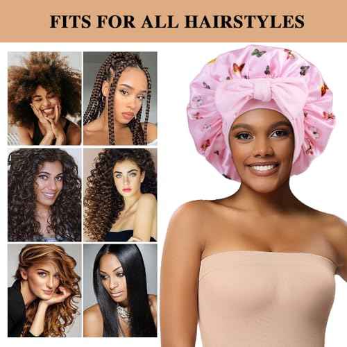 2+3 Large Satin Bonnets with Scrunchies for Women, Hair Bonnet Sleeping Tie Bonnet for Braids Curly Hair