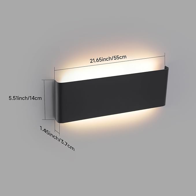 5 CCT (3000K-6500K) Adjustable Dimmable Wall Lamp 24W Modern Black LED vanity light Up and Down Wall Lighting 21.6 Inch Indoor Wall Sconce for Bedroom Staircase Hallway Dressing Table 2 Pack