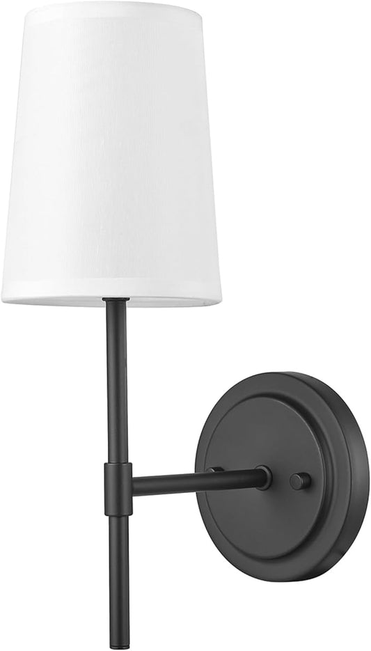 Globe Electric 51859 1-Light Wall Sconce, Matte Black, White Fabric Shade, Wall Lighting, Wall Lamp Dimmable, Wall Lights for Bedroom, Kitchen Sconces Wall Lighting, Home Décor, Bulb Not Included