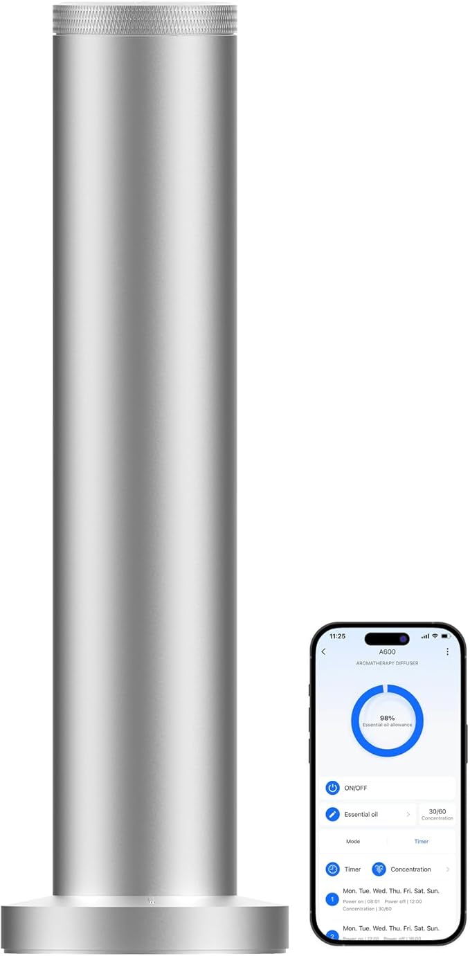 2026 Upgraded Cordless Rechargeable Diffuser - Hotel Scent Diffuser for Whole House- Scent Air Machine -App Bluetooth Control - Waterless Essential Oil Diffuser for Large Room, Studio Office -Silver