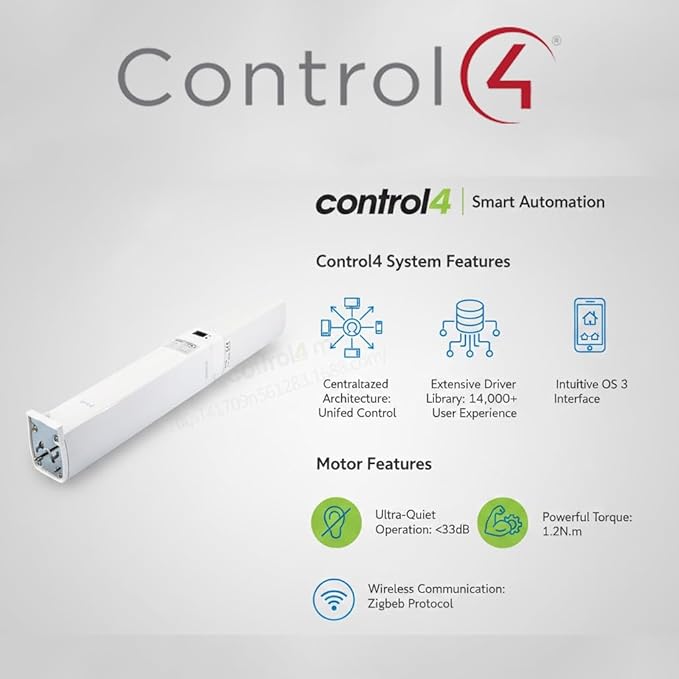 Control4 Native Smart Motorized Curtain Track Kit, 4000mAh Battery Automatic Curtain Opener, Pre-assembled Electric Rail for S-Fold Ripple Fold, Remote Support (4 meters (157.4 inches))