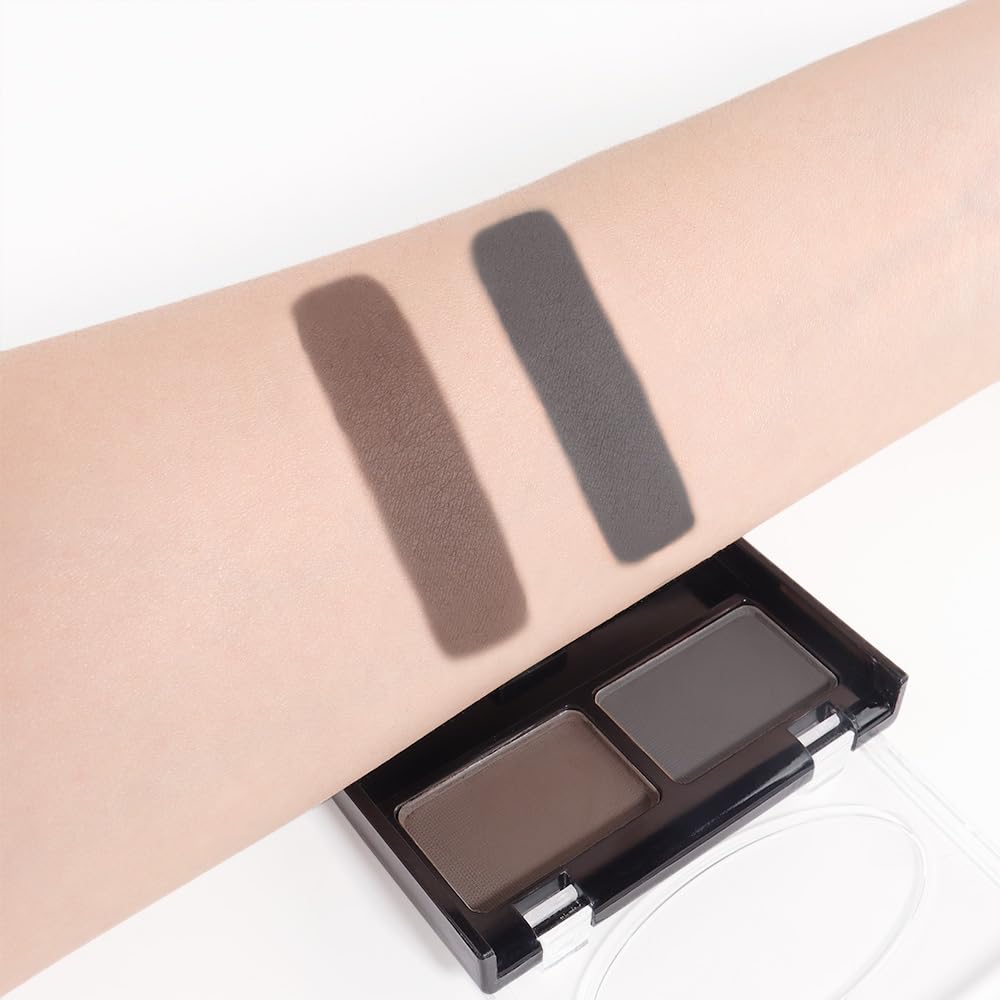 Eyebrow Powder Dark Brown Black Kit,Eye Brow Powder for Women with Double-ended Eyebrow Brush,Long-Lasting Waterproof Two Colors Brow Filler Get Full Defined Natural Brows,Brown Eyebrow Powder Makeup