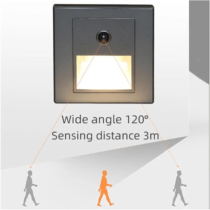Motion Sensor Stair Lights 3W 3000K Recessed LED Step Light Indoor Stair Step Wall Lamp Staircase Bedroom Decoration 5Pcs Silver