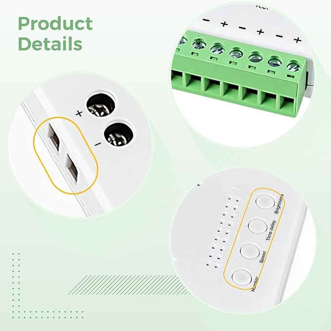 16 Channel Stair Light Controller, LED Motion Sensor with Components, Automatic Stairway LED Controller with Adjustable Brightness and Speed, Safe DC12V-24V Input