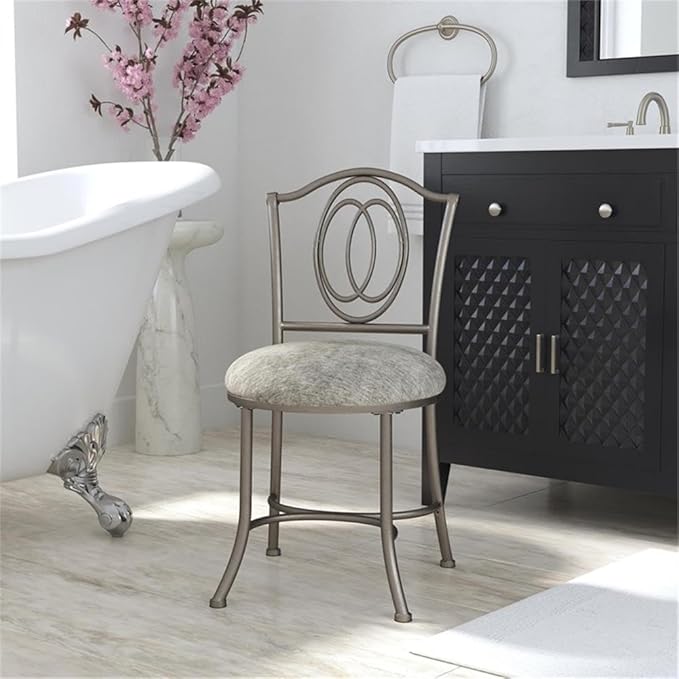 Hillsdale Emerson Metal Vanity Stool, Silver, 51053A