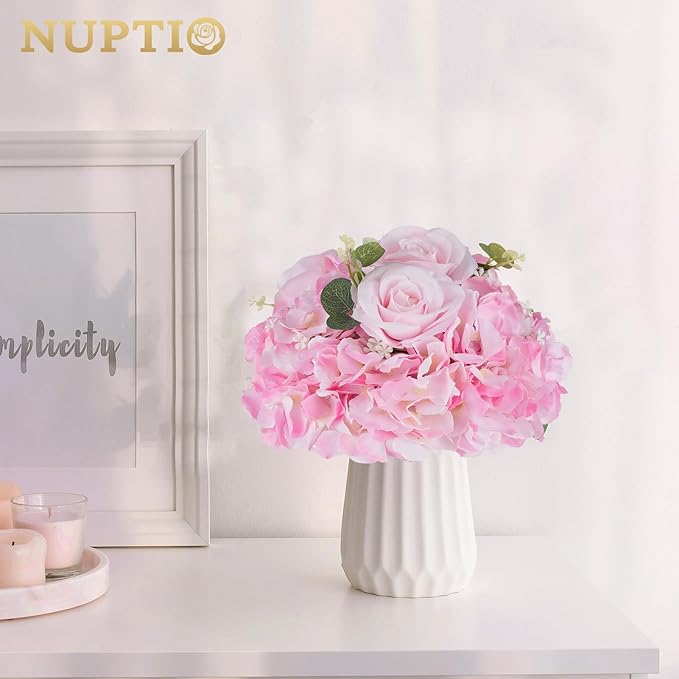 NUPTIO Flower Balls Flowers for Centerpieces: 2 Pcs 11.8 inch Diam Pink Artificial Rose Fake Flower Ball Arrangement Bouquet Wedding Centerpieces for Tables Wedding Centerpiece Decorations