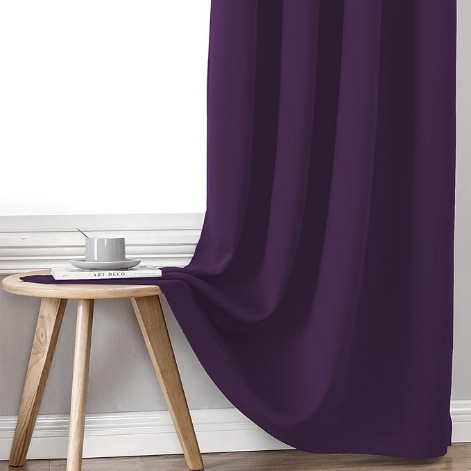 ChrisDowa 100% Blackout Curtains for Bedroom with Black Liner, 2 Thick Layers Total Blackout Thermal Insulated Grommet Window Curtains 2 Panels Set (Royal Purple, 52 x 84 Inch)