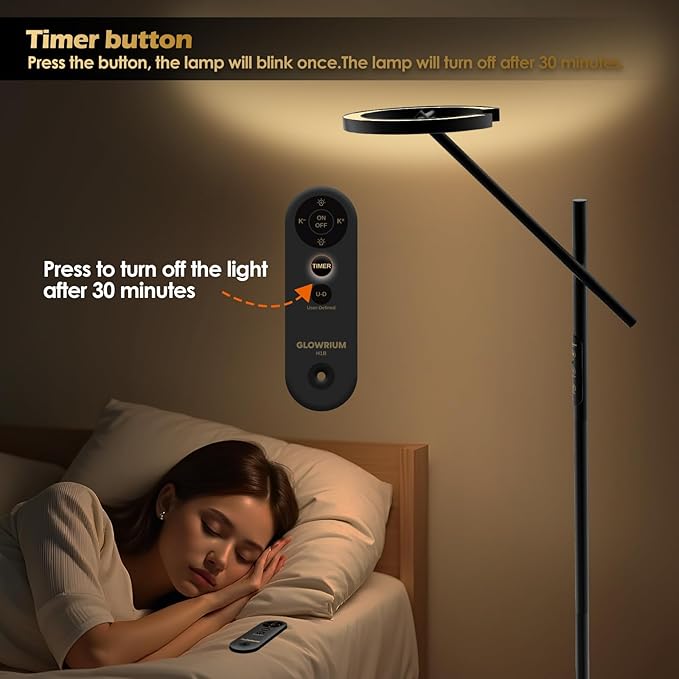 Light Therapy Lamp, 12000 LUX UV-Free Sunlight Lamp, Floor Lamp with Remote, Full Spectrum Sun Lamp, 4 Color Temps 2700-6500K & 7 Brightness & Timer LED Lamp for Living Room Bedroom Home Office, Black