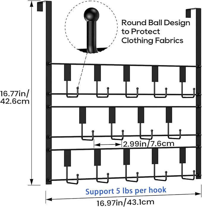 Over The Door Hooks for Hanging, 14 Hook Over Door Hanger and Towel Rack for Bathroom