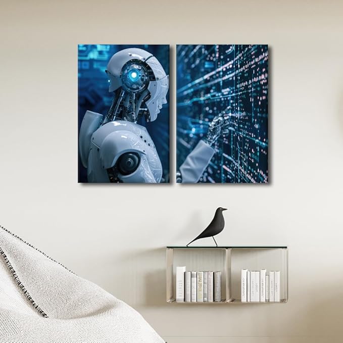 Big Data Analysis Wall Decorations for Living Room Decor Robot Posters & Prints Wall Art Wall Decor AI Intelligence Artwork for Wall Decor Painting for Home Office Room Decor, 24" Wx16 H
