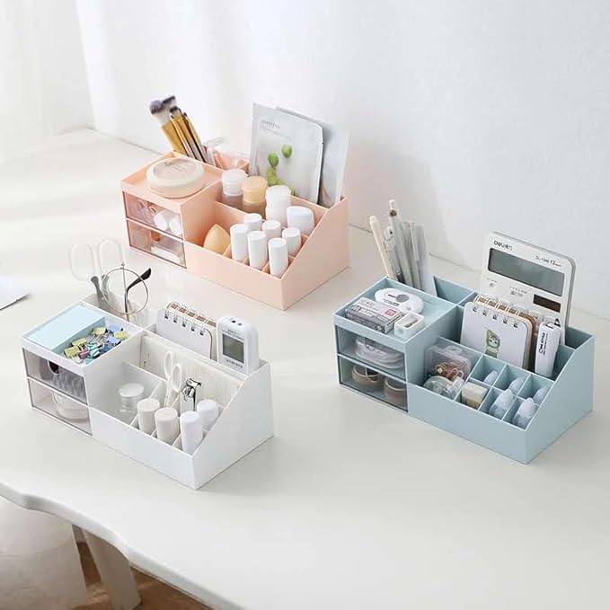 Granvela Multi-Functional Desk Organizer | Bedside Storage Box with Drawers for Home, Office, and School | Makeup Display and Storage Box- Size: Small (9.5 x 4.7 x 3.5 inches)