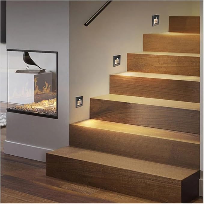 3W Motion Sensor Stair Lights 3000K Recessed LED Step Light Indoor Stair Step Wall Lamp Staircase Bedroom Decoration 10Pcs White