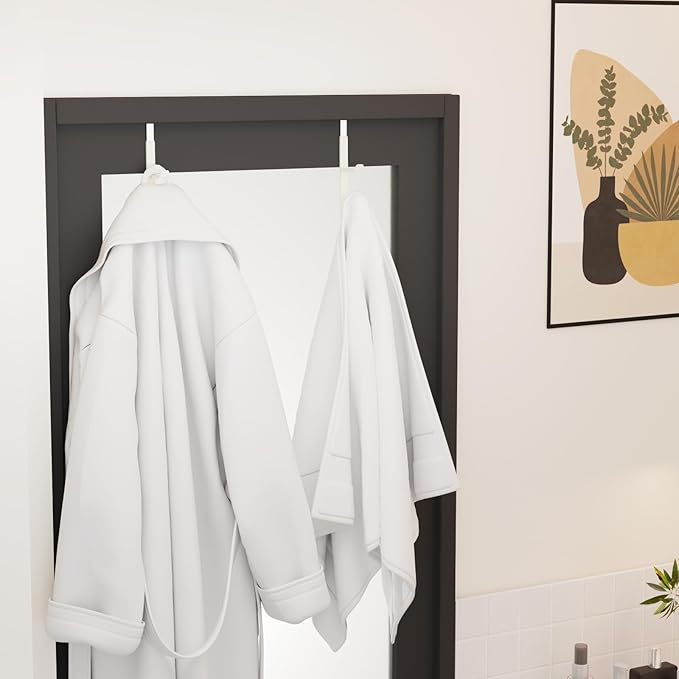 2 Pack Over The Door Hooks(L=7"), Over Door Hanger, Heavy Duty No Drill Hanger for Towels, Coats, Hats, Bags in Bathroom, Bedroom, Kitchen, Living Room-White