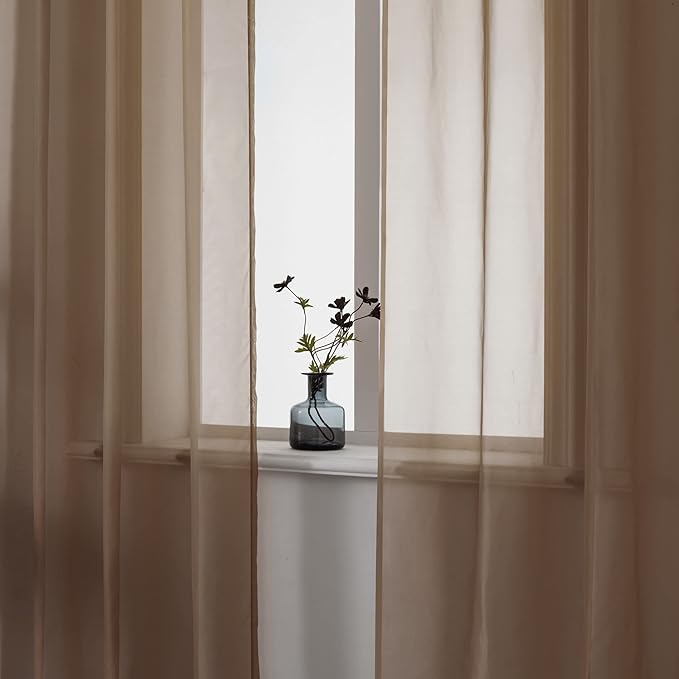 DUALIFE 2 Panels Chocolate Brown Semi Sheer Window Curtains Elegant Grommet Top Window Voile Drapes/Treatment Panels for Bedroom Living Room (52X96 Inches)