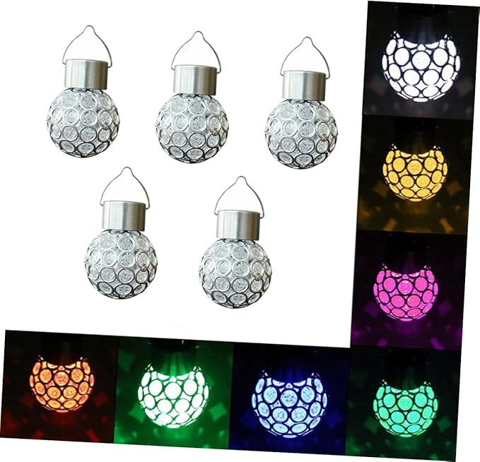 Mipcase 5pcs Solar Powered Lanterns Outdoor Decorative Hanging Lights Hanging Lamp Led Solar Garden Light Amorphous Silicon Panel