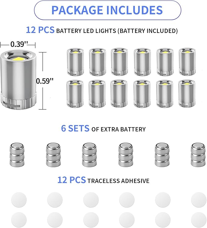 12 Pack Mini LED Lights, Blue Light Small LED Lights Battery Powered for Crafts, Tiny Miniature Spotlights, Wireless Dollhouse Lights for Displays, Party,Wedding,Halloween Decorations