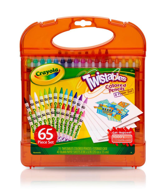 Crayola Twistables Colored Pencils Set 65 pieces (25 pencils + 40 paper sheets), Kids Drawing Kit, Portable Art Case, Kids Colored Pencils, Coloring Supplies, Gifts.