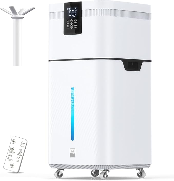 30L/7.93Gal Humidifier Large Room 4200 ft², Supersized Cool Mist, 120H Quiet Humidifiers for Bedroom, 3000mL/h Mist Output, Touch/Remote Control, Humidifiers for Home, Whole House, Plant, White