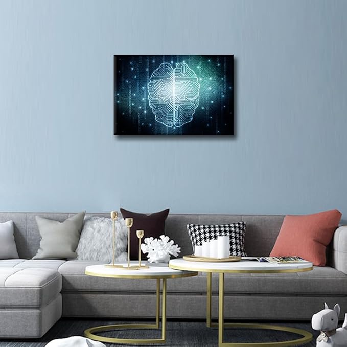 TUMOVO Canvas Wall Art Print Technology Digital Art Wall Art for Bedroom Artificial Intelligence Brain Wall Decor Art Paintings Modern Giclee Artwork for Office Ready to Hang, 18x12in