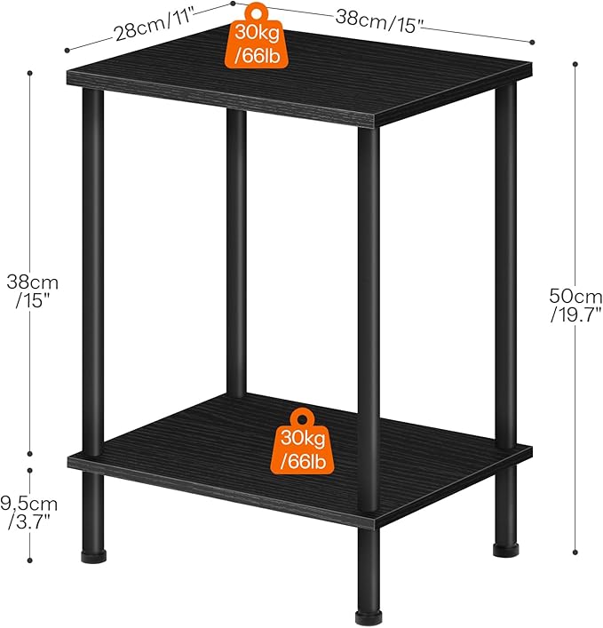 HOOBRO End Table, Small Side Table, Nightstand with 2-Layer Storage Shelves, Sofa Table for Small Spaces, Living Room, Bedroom, Stable Frame, Easy Assembly, Black BB09BZ01
