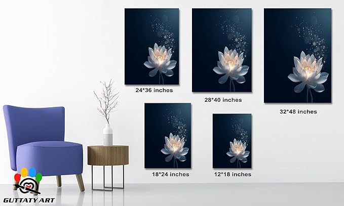 Zen Lotus Canvas Wall Art, Black White Zen Bathroom Wall Art Lotus Picture, Floral Spiritual Meditation Painting Artwork, lotus flower pictures bathroom decor zen painting for Yoga Spa 12x18 inch