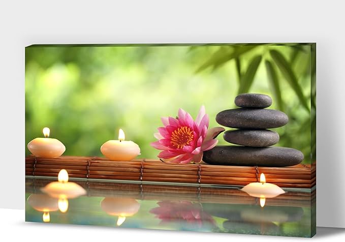 Zen Wall Art Decor, Modern Bathroom Zen Decor Wall Art, Canvas Wall Art for Spa Zen Room Decor, Green Bamboo Forest and Black Pebble Relaxing Art Prints for Office Meditation Decor 18x24 Inches
