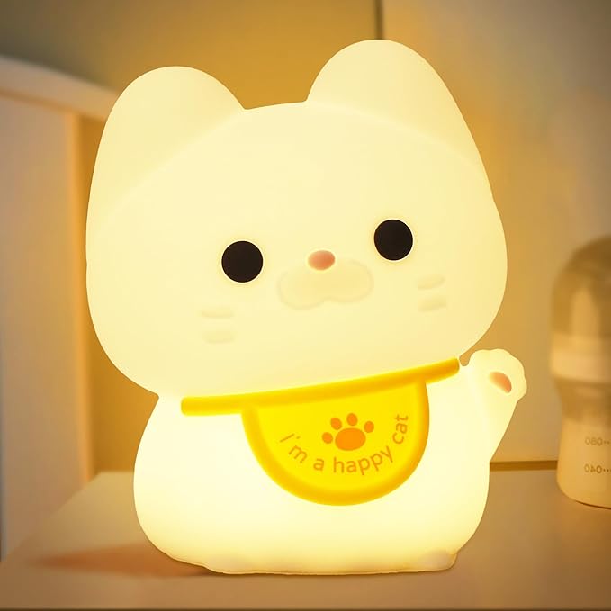 Attivolife Cute Cat Night Light for Kids, Animal Kitty Silicone Touch LED Lamp with Dimmable Timer, USB Rechargeable Toddler Feeding Bedroom Bedside Decor Birthday Xmas Gifts for Girls Baby
