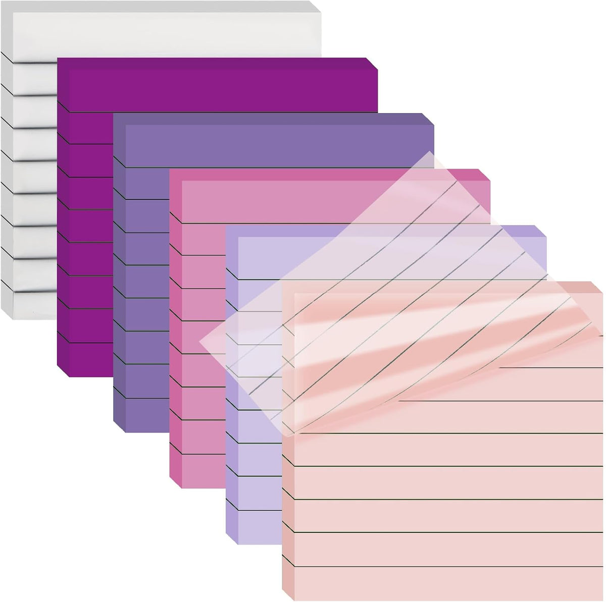 3x3 Inch Transparent Sticky Notes 300 Sheets, Clear Translucent Lined Self-Adhesive Memo Repositionable Reminder Pad for Office, College Students, Planners, Journals, School Supplies (Purple)