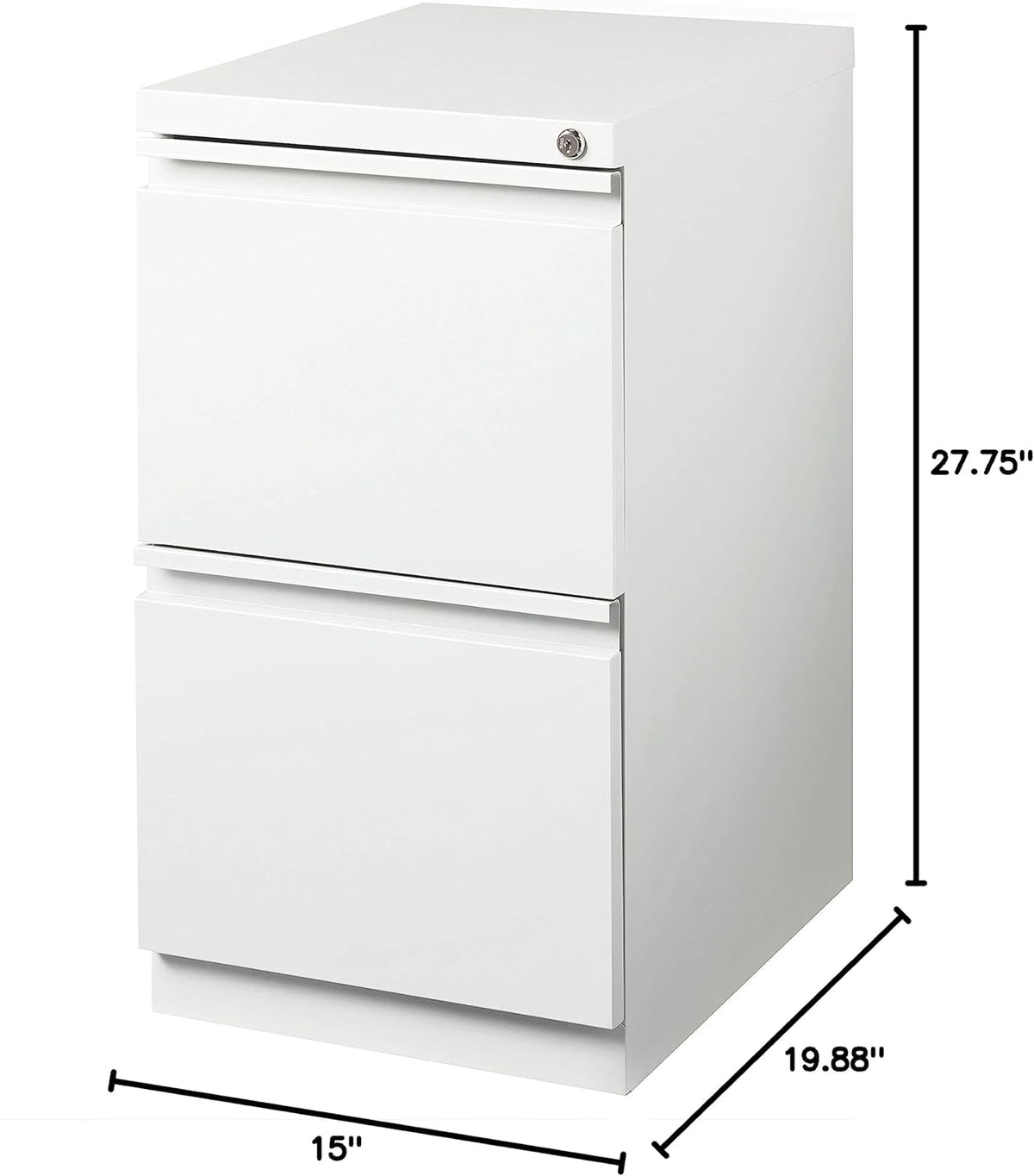 20 Inch Deep Metal 2 Drawer File with Full Pull, for Home and Office, Holds Letter Width Hanging Folders Mobile Pedestal, White