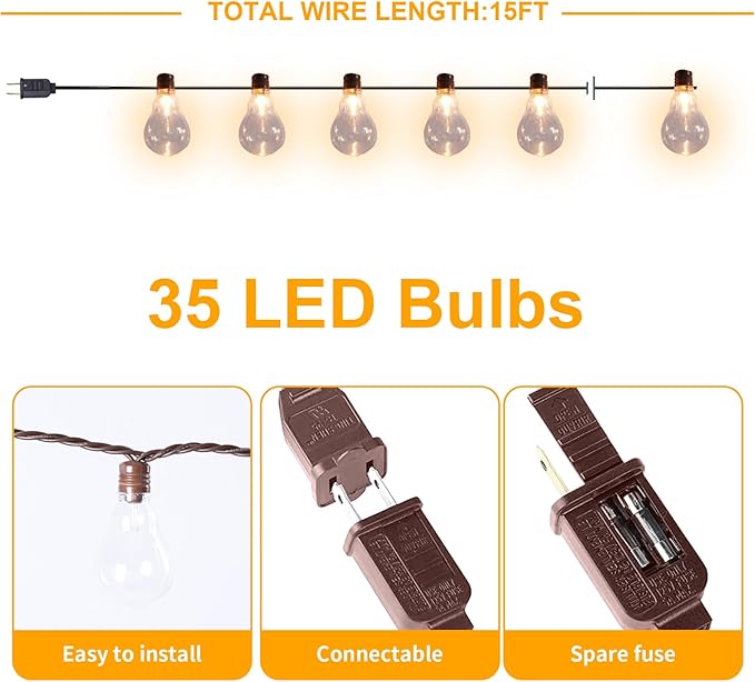 Afirst LED Outdoor String Lights Waterproof with 35 Edison Bulbs, 15ft Patio Lights for Garden, Backyard, Porch, Holiday (Brown)