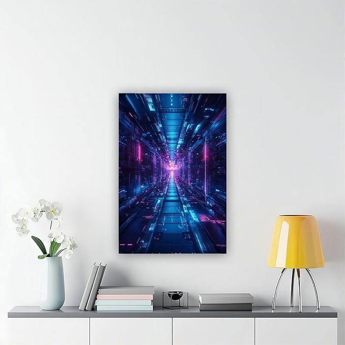High-Tech Digital Abstract Wall Art – Glowing Geometric Canvas Print – Minimalist Futuristic Aesthetic Home Decor Poster Canvas Artwork Prints Rustic Farmhouse Decorations for Living Room Bathroom Bed