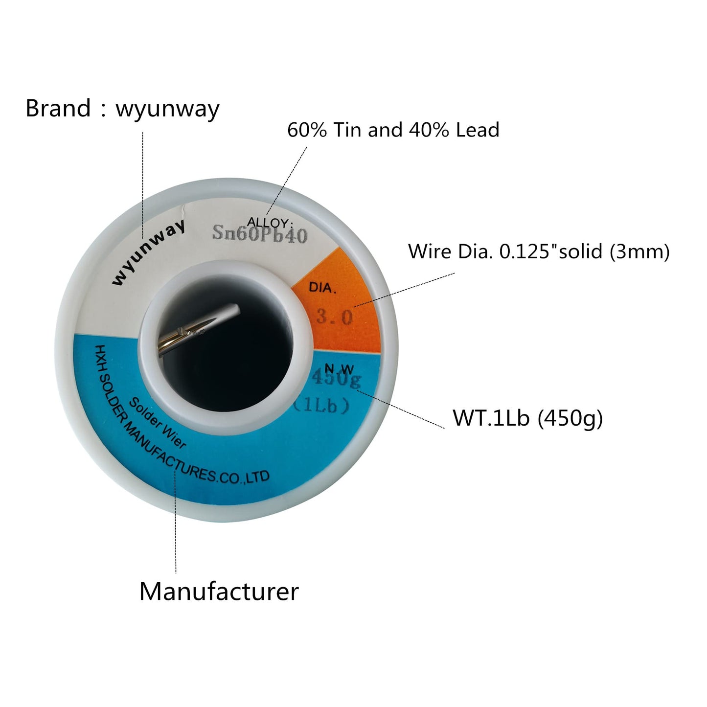 wyunway 60/40 solder for stained glass solder wire (450g(1LB)，1/8"(3mm) Dia"