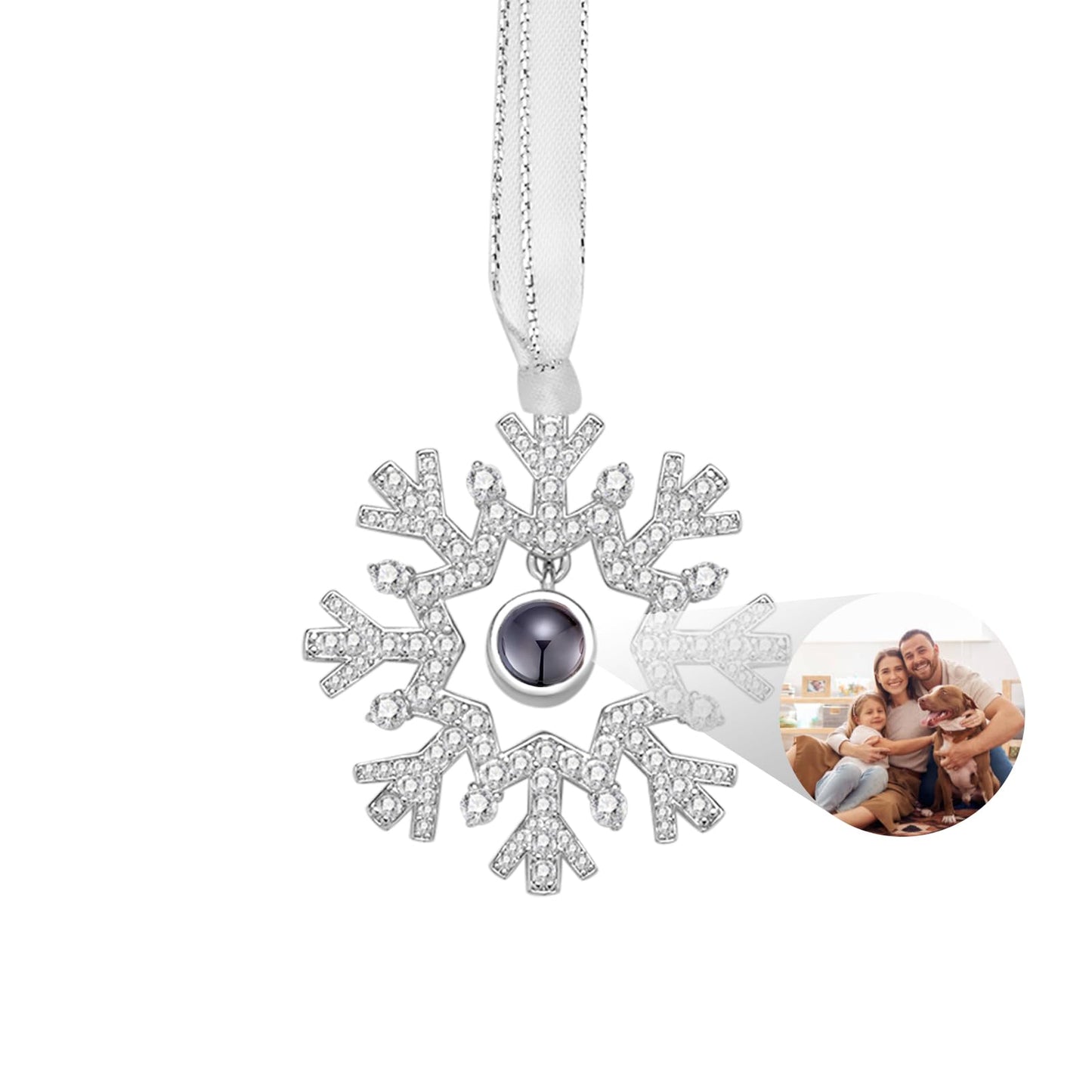 BELELA Silver Custom Snowflake Ornament with Picture Inside Memorial Christmas Tree Ornament Hanging Snowflake Decor DIY Personalized Xmas Gifts