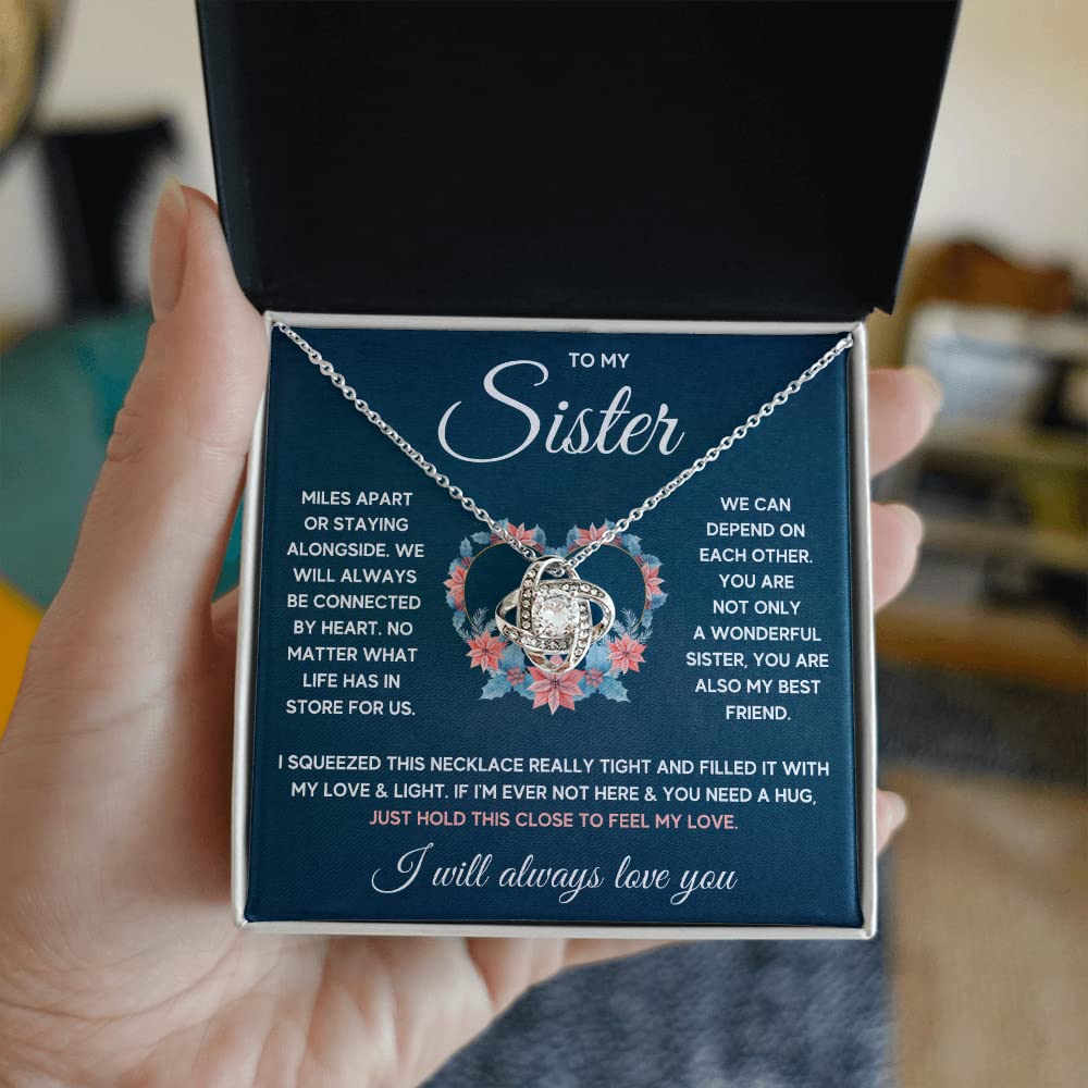 To My Sister Necklace | Gift from Sisters with Message Card & Gift Box | Big & Little Sisters Jewelry | Stainless Steel Necklace for Birthday, Christmas, or Friendship (Standard Box, Sister Squeezed)