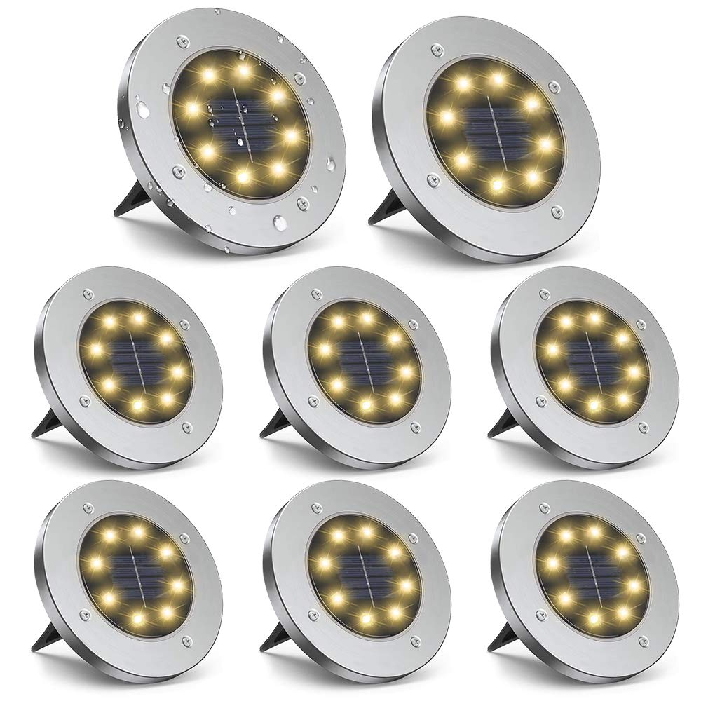 ZGWJ 8 Pack Solar Ground Lights,8 LED Solar Garden Lights Outdoor Waterproof Landscape Lighting for Yard Walkway Patio Lawn Driveway Decoration Warm White