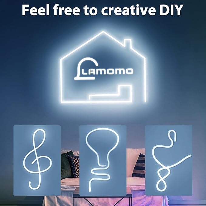 Lamomo LED Strip Lights, 100ft White Dimmable Neon LED Rope Lights, 24V Waterproof LED Light Strip, 6000K Flexible Neon Lights for Bedroom Indoor Outdoor Home Decor