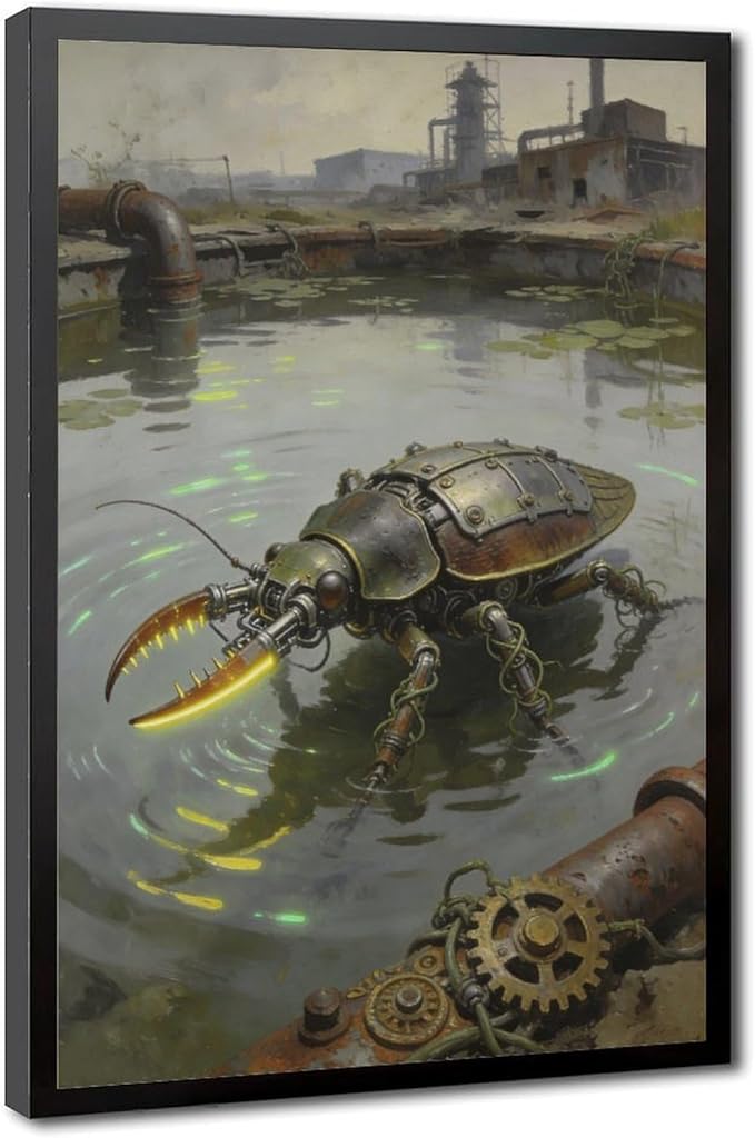 Framed Industrial Fantasy Wall Art for Living Room TV Wall Post Apocalyptic Style Home Decor 20x30in