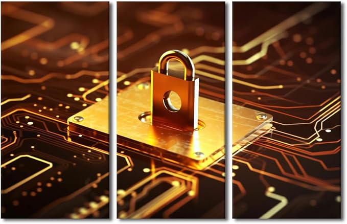 Multi Panel Canvas Wall Art Cyber Security Concept Pictures Print on Canvas Artwork for Home Wall Decorations, Giclee Artwork Wooden Framed Gallery-Wrapped Ready to Hang, 60" Wx40 H