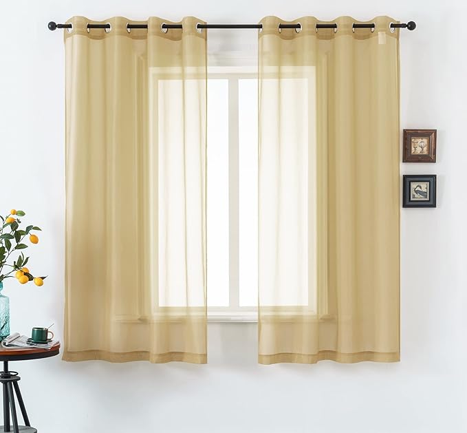 DUALIFE Tan Beige Sheer Curtains 54 Inche with Grommet,Look Semi Sheer Windows Panels,Elegant Solid Color Touch Soft Drapes, 52X54 Inch for Living Room Bedroom,Set of 2 Panels Natural Taupe