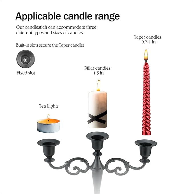 Pewter Candle Holder，5 Arms Metal Candle Holders for Pillar Candles（10.6 inch Tall Candlestick Holders, for 1/2-1 inch Taper Candles,Centerpiece Elegant Decoration Piece for Table