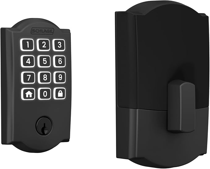 Schlage Arrive WiFi Deadbolt Smart Lock, Keyless Entry Door Lock with Camelot Trim, Matte Black, Compatible with Alexa and Google, BE459WB CAM 622