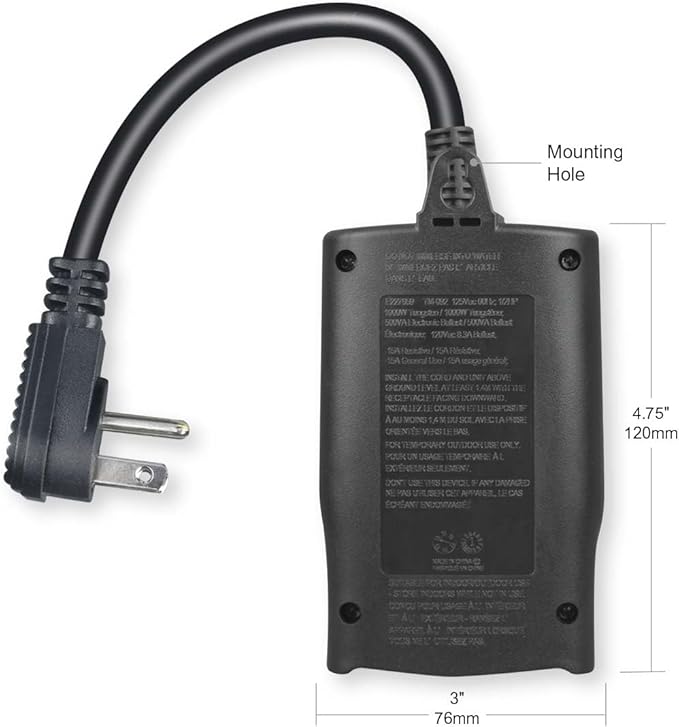 Outdoor Digital Timer for Lights – 7-Day Programmable Plug-in Timer with 2 Grounded Outlets – Ideal for Home and Landscape Lighting – 15A, 1/2 HP, UL Listed