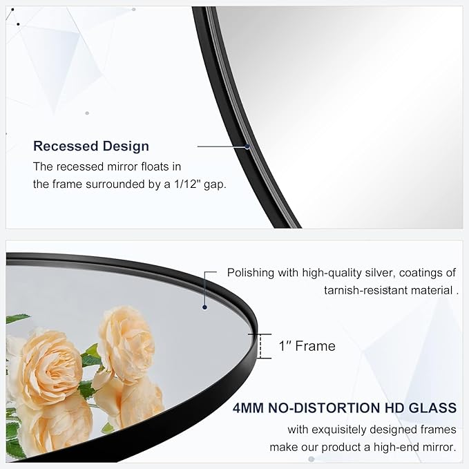 ANDY STAR Round Wall Mirror, 26" Black Round Mirror Metal Framed, Modern Metal Frame Bathroom Vanity Mirror (Matte Black Finish)