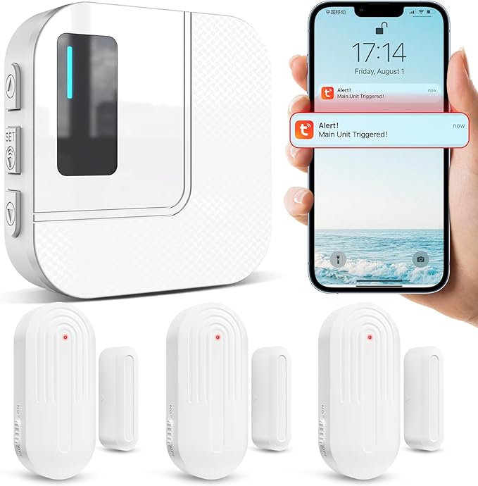 Door Chime,Sanjie WiFi Door Sensor Open Chime When Entering for Business/Home/Store/Office Alert Your Phone,Alarms for Kids Safety,500 FT Range,20 Ringtones ,3 Sensors 1 Receiver