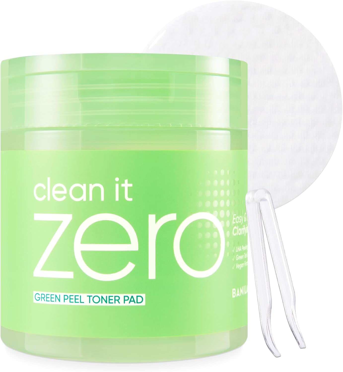 BANILA CO Clean it Zero Green Peel Toner Pad | Vegan Korean Dual Textured for Gentle Exfoliating | Green Complex and LHA to Even Skin Texture and Remove Sebum | Hypoallergenic, Alcohol-Free (70ea)