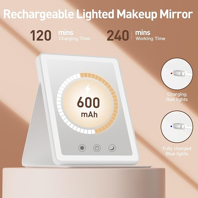 (2 Pack) 2025 Rechargeable Travel Makeup Vanity Mirror with 72 Led Lights,Portable Lighted Beauty Mirror,3 Color Lighting,Dimmable Touch Screen,Tabletop LED Folding Cosmetic Vanity Mirror Desk Table