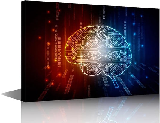TUMOVO Internet Concept Canvas Wall Art Artificial Intelligence Concept Paintings AI Brain Prints on Canvas Modern Artwork Pictures for Living Room Bedroom Giclee Framed Ready to Hang, 36x24in
