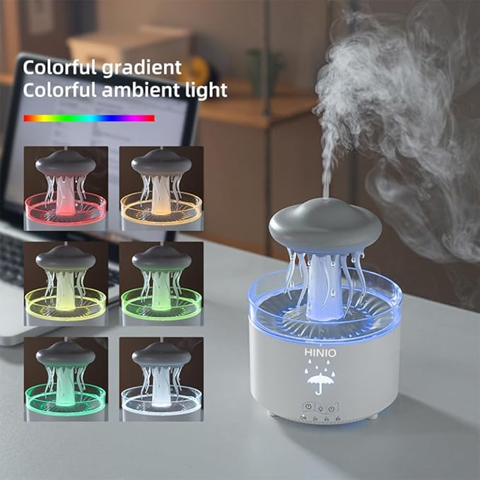 Rain Cloud Humidifier Water Drop，Octopus Aromatherapy Humidifier with 7 Colors LED Night Light with Remote Control for Bedroom Sleep Relaxation (White)