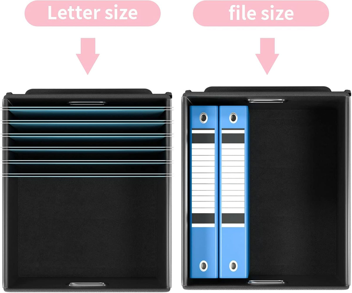 Huolewa Collapsible File Storage Organizer Boxes with Lids, Linen Document Storage, Universal Hanging Filing Organization Boxes for Letter/Legal, Decorative Office/Home File Bins - Boxes Only(2 Pack)