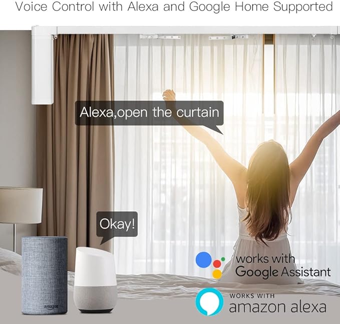 Rechargeable Motorized Curtain Tracks,Remote Control Smart Motorized Curtain Rail, Smart Curtain Opener Curtain Rod Compatible with Alexa Google Home (Zigbee Motor—4M (157.5in) Track)